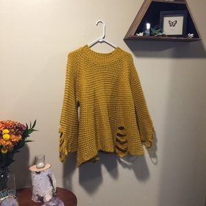 Oversized Distressed Mustard Sweater